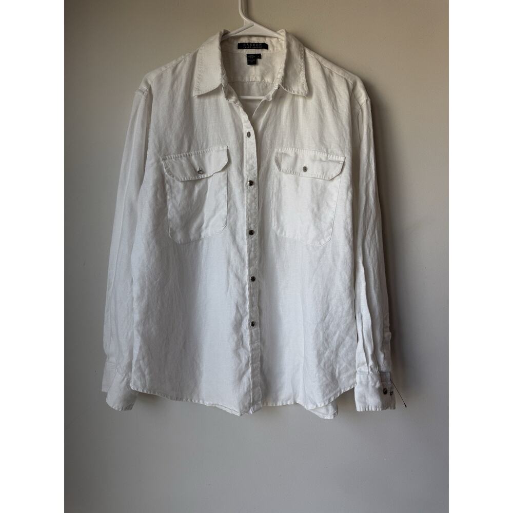 Lauren Ralph Lauren Womens 100% Linen Button Down Shirt Size Large L White